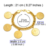 Anniyo Turkish Coin Bracelet for Women Men Turkey's Ancient Coins Banglet Turk Jewelry Gold and Silver Color  #122601