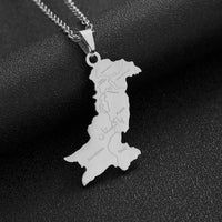 2024 New fashion stainless steel Pakistan map with Urdu pendant necklace for men and women couples fashion sweater chain