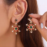Delicate Multicolor Christmas Snowflake Stud Earrings for Women Zircon Pearl Dangle Piercing Earrings Girl New Year Party Gifts