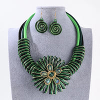Flower African Women Necklace Earrings Jewelry Sets For Wedding Party Dress