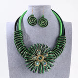 Flower African Women Necklace Earrings Jewelry Sets For Wedding Party Dress