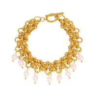 Stainless Steel Crawler Necklace Bracelet For Women 18k Gold Plated Imitation Pearl Tassel Charm Women's Necklaces Bracelets Set