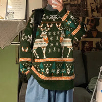 Red Green Blue Elk Print Christmas Sweaters for men\women 2024 New Winter Fashion Knitting Jumper Autumn Long Sleeve Pullovers