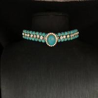 French Retro Elegant Inlaid Turquoise Geometric Necklace Bracelet Earring Set Fashionable High-End Women'S Jewelry