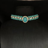 French Retro Elegant Inlaid Turquoise Geometric Necklace Bracelet Earring Set Fashionable High-End Women'S Jewelry