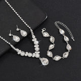 4PC women's fashionable rhinestone water droplet necklace earrings bracelet jewelry set wedding banquet party holiday gift