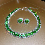 FYUAN Luxury Crystal Necklace Earrings Green Rose pink Blue Necklace for Women Weddings Party Jewelry Sets Accessories