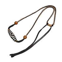 Black And White Patina Nine-Eye Natural Agate Dzi Necklace With Bead Collarbone Chain