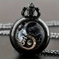 Retro Golden And Silvery Double Dragon Quartz Pocket Watch