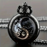 Retro Golden And Silvery Double Dragon Quartz Pocket Watch