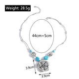 Ethnic Antique Silver Color Moon Choker Necklaces for Women Boho Turquoise Necklace Girls Party Jewelry Gifts