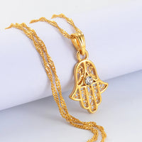 Anniyo Small Hamsa Hand Pendant and Necklace for Women/Girl Gold Plated Jewelry Arab Middle East Palm Shaped Ethnic  #059202
