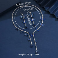 Women's fashionable butterfly tassel zircon necklace earring jewelry set, with a light luxury design and a high-end feel