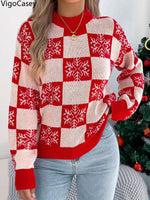 VigoCasey 2025 Winter Casual Christmas Knitted Sweater Women O Neck Print Loose Pullover Autumn Lady Lantern Long Sleeve Jumper