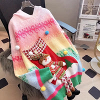 New Year Sweater Christmas Rainbow Long Sweater Autumn and Winter New Lazy Three-dimensional Hooded Cartoon Loose Thick Sweater