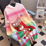New Year Sweater Christmas Rainbow Long Sweater Autumn and Winter New Lazy Three-dimensional Hooded Cartoon Loose Thick Sweater