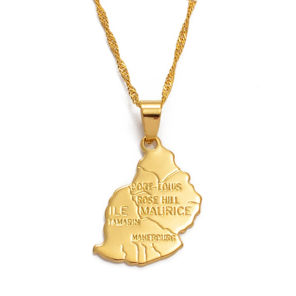 Anniyo Ile Maurice Map Pendant Necklace Women Men Gold Color Jewelry The Republic of Mauritius Maps Necklaces @002410
