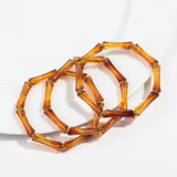 3pcs Leopard Acrylic Bamboo Women's Hand Bracelets Retro Stack Thin Tube Beaded Elastic Bracelet Bangle Couple Jewelry Gift