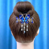 Fashion Elegant Zircon Butterfly Tassel Hairpin Accessories For Women Retro Ethnic Style Small Crab Clip Headwear Jewelry Gift