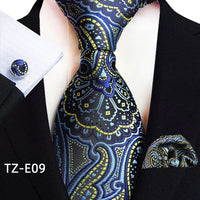 Royal Striped Paisley Ties For Men Luxury 8cm Necktie Pocket Square Cufflinks Gift Set Jacquard Weave Tie Suit Accessories