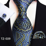 Royal Striped Paisley Ties For Men Luxury 8cm Necktie Pocket Square Cufflinks Gift Set Jacquard Weave Tie Suit Accessories