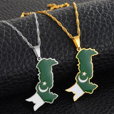 Anniyo 3.2CM Pakistan Map Flag Pendant Necklaces Stainless Steel Pakistani Ethnic Jewelry @157721