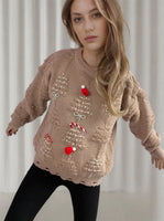 Christmas Sweater Women 2024 Korean Style O Neck Casual Loose Jumper Women Chic O Neck Peark Bow New Year Sweater Knitwear