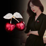 Cute Red Cherry Brooch Enamel Pins for Women Girls Rhinestone Zircon Fruit Badges Suit Bags Jewelry Kids Brooches Gifts
