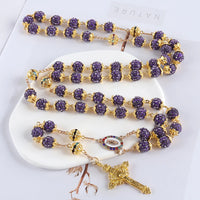 2025New Vintage Catholic 10mm 59 Crystal Rhinestone Beads Cross Necklace