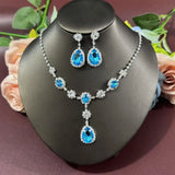 3-piece elegant light blue rhinestone necklace earring jewelry set suitable for women's wedding commemorative banquet jewelry