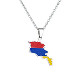 2024 New fashion stainless steel Armenian map flag necklace women's all-matching metal sweater chain niche accessories