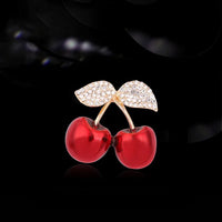 Cute Red Cherry Brooch Enamel Pins for Women Girls Rhinestone Zircon Fruit Badges Suit Bags Jewelry Kids Brooches Gifts
