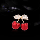 Cute Red Cherry Brooch Enamel Pins for Women Girls Rhinestone Zircon Fruit Badges Suit Bags Jewelry Kids Brooches Gifts