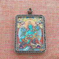 Retro Tibetan Thangka Green Tara Buddha Pendant Necklace - Lucky Guardian Art Collection, Alloy Crafts Home Decor Guardian De