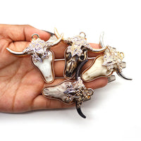 Retro Bull Head Shape Resin Pendants Golden Edge Parcel Design Charms Accessory 1 Pc For DIY Making Trendy Necklace Jewelry Gift