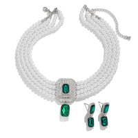 1Set Luxury Multilayer Imitation Pearl Necklace Earrings For Women Girls Temperament Jewelry Bridal Rhinestone Wedding Jewelry
