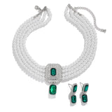 1Set Luxury Multilayer Imitation Pearl Necklace Earrings For Women Girls Temperament Jewelry Bridal Rhinestone Wedding Jewelry
