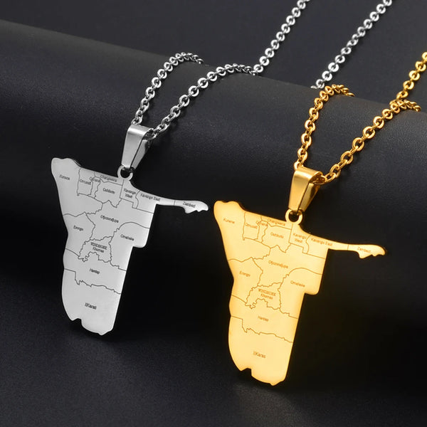 Anniyo Namibia Map With Cities Pendant Necklaces African Country Maps Jewelry Namibian @305001