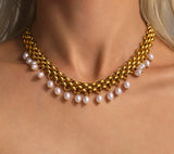 Stainless Steel Crawler Necklace Bracelet For Women 18k Gold Plated Imitation Pearl Tassel Charm Women's Necklaces Bracelets Set