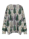 Plus Size Women's Christmas Tree Knit Crochet Cardigan Sweater Long Sleeve Autumn Cozy Colorful Jacket
