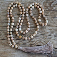 8mm Natural knot 108 Sand jasper gemstone beads necklace Bless All Saints' Day Fancy Yoga Lucky Handmade Wrist Elegant Diy