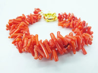 Coral Bracelet  !  Classic 3 strands of natural irregular orange coral bracelet  9.5"