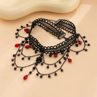 Ladies Gorgeous Black Color Lace Beads Choker Necklace Beach Travel Holiday Fashion Classic Personalized Jewelry Evening D