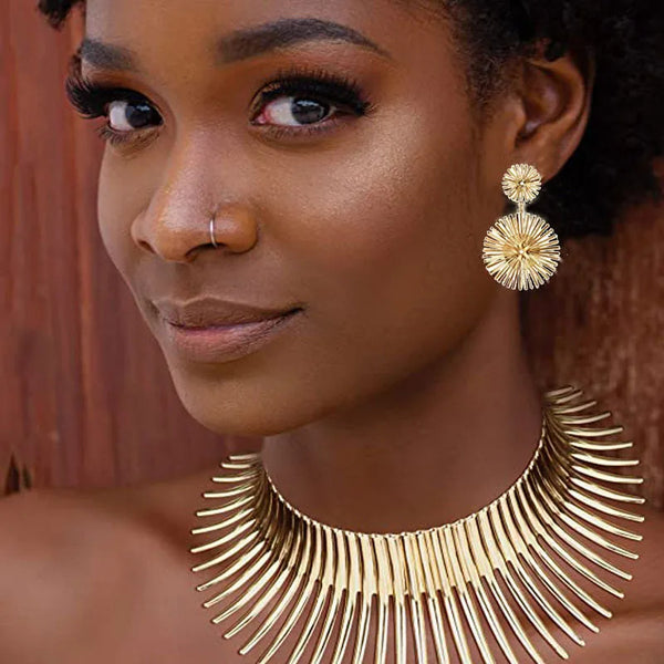 Oversized jewelry exaggerated metal collar choker flower necklace sunflower earrings collar set