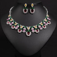 Women's Light Luxury Niche Design Floral Zircon Necklace Earring Set Fashionable And Versatile Pendant Set Daily Accessories