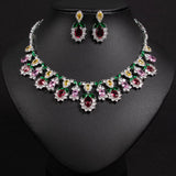 Women's Light Luxury Niche Design Floral Zircon Necklace Earring Set Fashionable And Versatile Pendant Set Daily Accessories