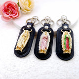 1pc Metal PU Leather Virgin Maria Mama Pendant Keyring Keychain Religious Ornament