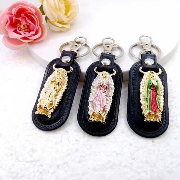 1pc Metal PU Leather Virgin Maria Mama Pendant Keyring Keychain Religious Ornament