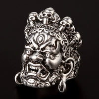 Retro Mahakala Large Ring For Men Street Punk Gothic Rock Hiphop Adjustable Open Ring Handmade Jewelry Biker Accessories Gift