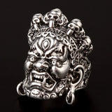 Retro Mahakala Large Ring For Men Street Punk Gothic Rock Hiphop Adjustable Open Ring Handmade Jewelry Biker Accessories Gift
